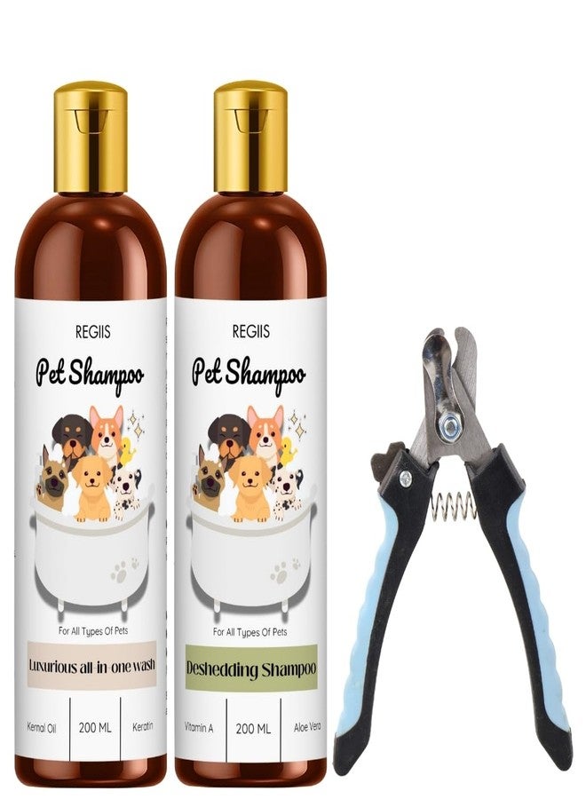 مجموعة شامبو الحيوانات الأليفة من ريجيس مع مزيل الشعر وغسول فاخر شامل، 200 مل لكل عبوة، عبوتان مع مقص أظافر (عبوة من 3 قطع) - Image 1